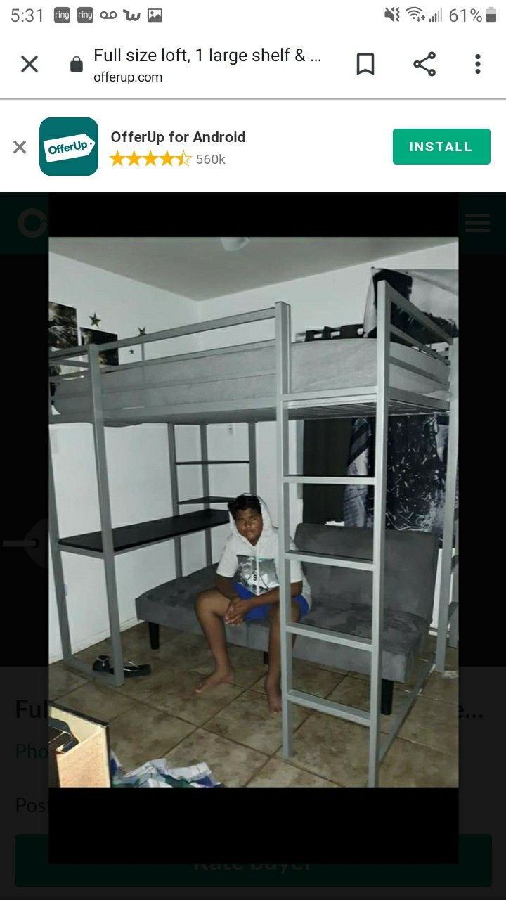 Loft bed frame with memory mattress