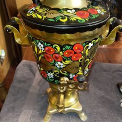 Vintage Soviet Hand Painted Khokhloma Electric Samovar, Water Kettle /Russian Samovar.