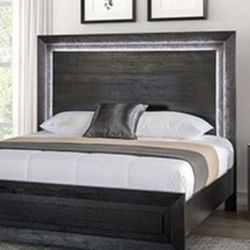 Brand New California King Wood Platform LED Bed Black Wood Eastern King Available Also