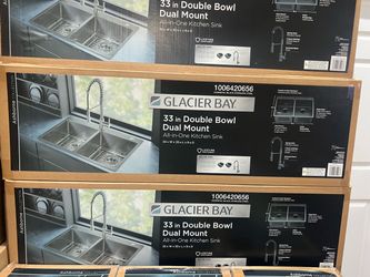 Glacier Bay 33 in. Drop-In Double Bowl 18 Gauge Gunmetal Black Stainless Steel Kitchen Sink with Bla