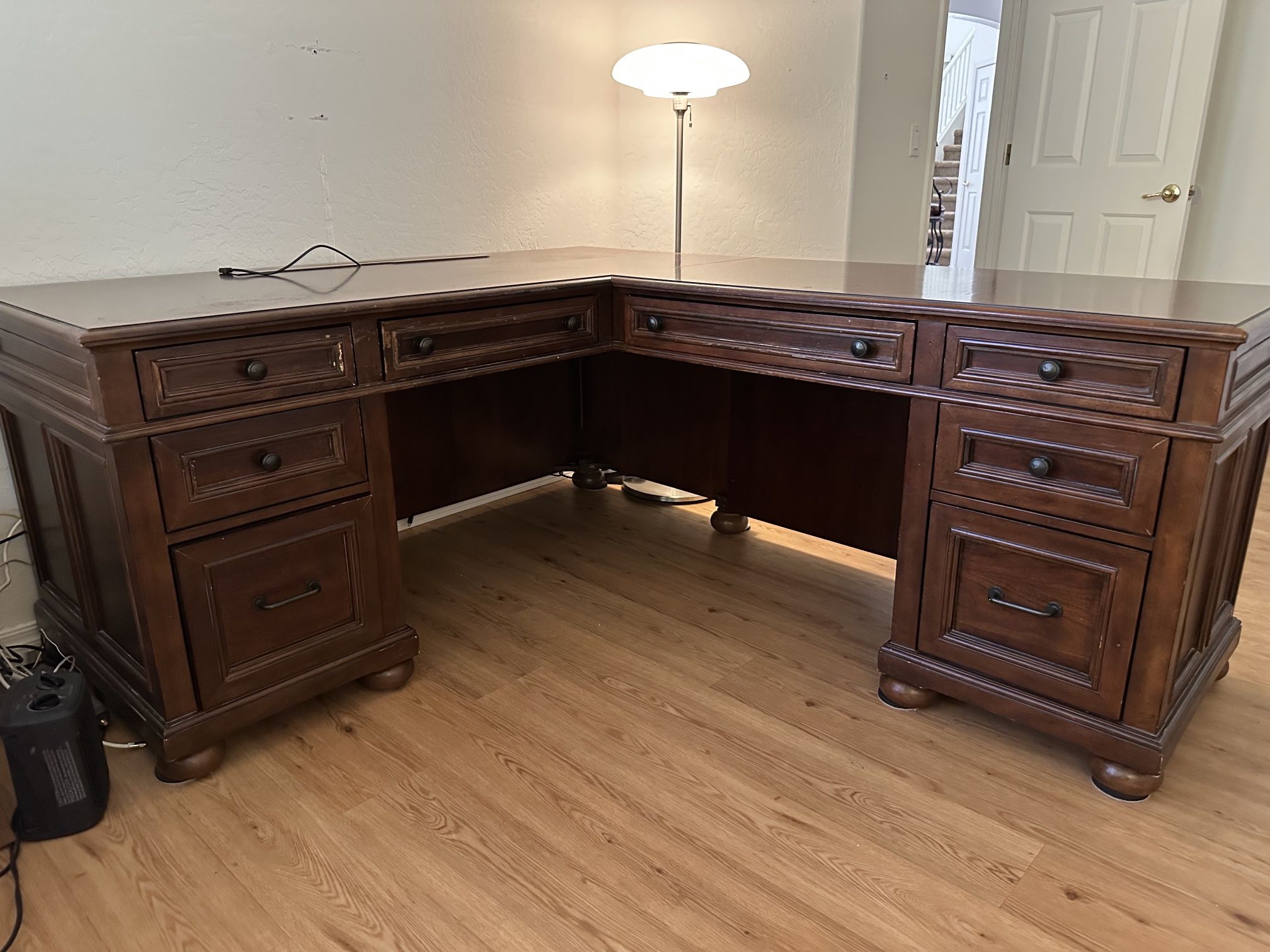 Carved Wood L Shaped Desk