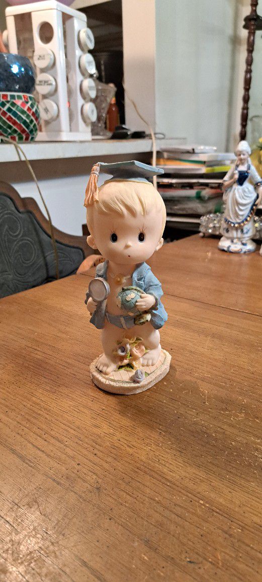 Little Boy Graduate Figurine, Looks Like Precious Moments Boy But Made Of Resin 8" Tall 