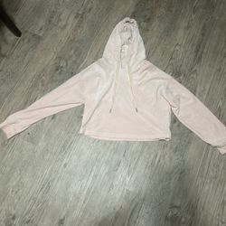 Pink Velour Cropped Hoodie
