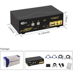 2-Port HDMI + VGA Dual Monitor KVM Switch with USB, Audio & 4K Support