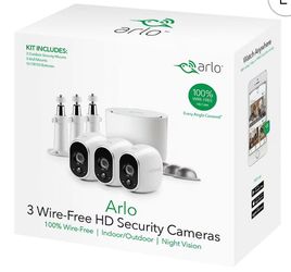 Arlo 720P HD Security Camera System VMS3330W - 3 Wire-Free Cameras with 3 Additional Wall Mounts and 3 Outdoor Mounts, Indoor/Outdoor, Night Vision, M