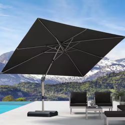 PURPLE LEAF 9' X 11.5' Patio Umbrella, Rectangle Outdoor Cantilever Umbrella, Aluminum Offset Umbrella with Champagne Frame and 360° Rotation for Pool
