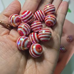 Red  and White  Striped  Beads