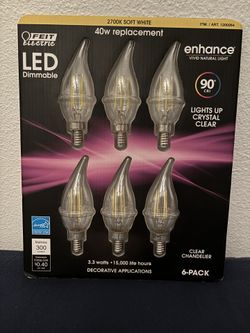 Clear Dimmable LED Chandelier Bulbs 6 Pk Soft White, 40W - Brand New In Sealed Package.
