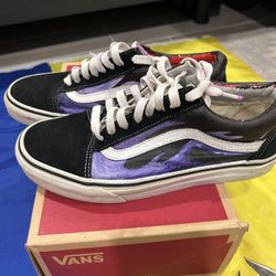 Custom Black and Purple Flame Vans Size 7.5