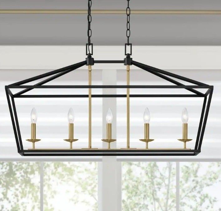Home Decorators Collection Weyburn 5 Light Black and Gold Caged Rectangular Farmhouse Chandelier for Dining Room Linear Lantern Island Light for Sale in Westchester CA OfferUp