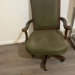 VTG ETHAN ALLEN MAPLE WOOD UPHOLSTERED ROLLING BANKERS LAWYERS DESK SWIVEL CHAIR