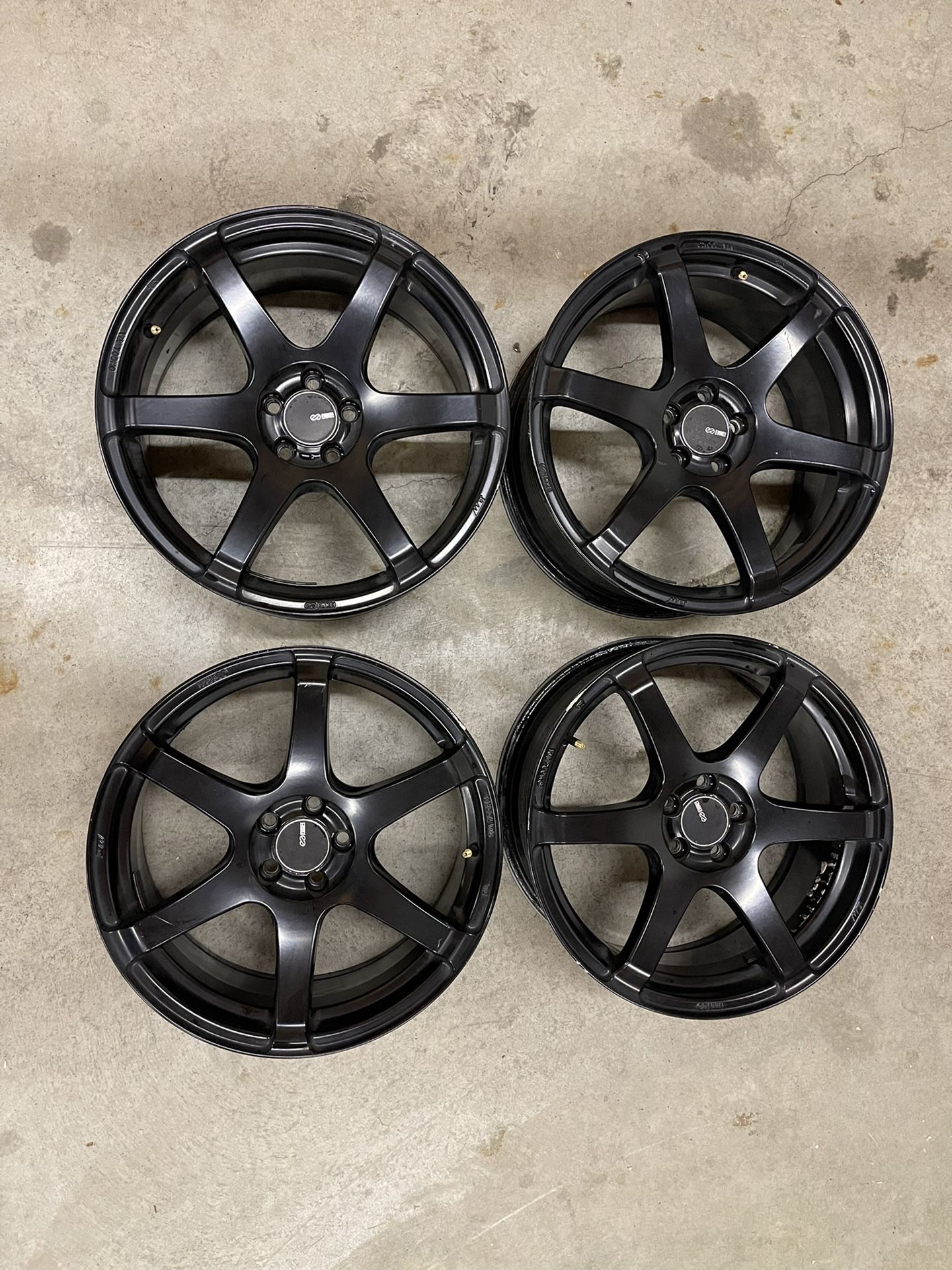 Black Enkei T6S 18x8 5x100 +45 Wheels