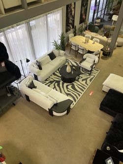 White & Black Oak Living Room Set / 3p