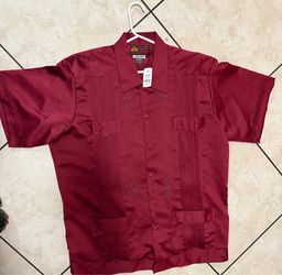Men’s Burgundy Embroidered Guayabera Shirt – 3XL – $40