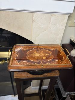 Vintage Italian Serving Tray Intricate Floral Marquetry Inlay 10”x14”