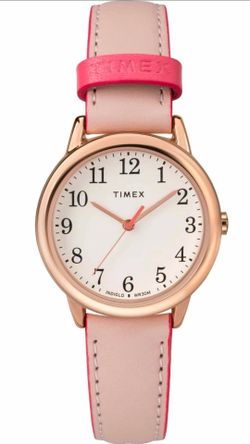 Timex, Women's Easy Reader, Pink Leather Watch, Indiglo, NEW