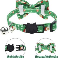 Christmas Snowflake Cat Collars Plaid Adjutable Dog Collars with Bow Tie n Bell