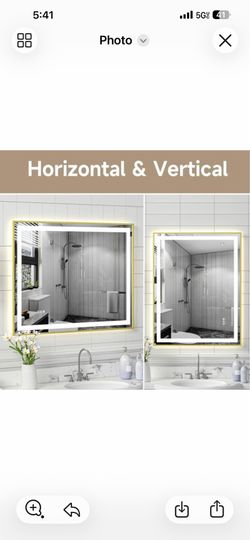 28 in. W x 36 in. H Rectangular Framed LED Anti-Fog Wall Bathroom Vanity Mirror, Tempered Glass, Backlit & Front Light $80 (TBA-Black-2836)