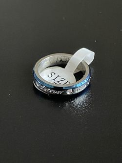 Pre-owned Blue Silver Forever Love Ring Size 5