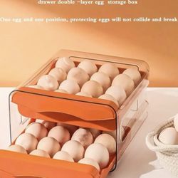 1pc Kitchen Double Layers Egg Storage Box, 32 Compartment Household Drawer Refrigerator Transparent Preservation Box That Can Be Stacked With Egg Tray