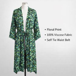 Next UK 16 Green Floral Kimono Dress Open Front Tie Belt Viscose Boho