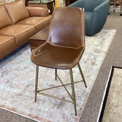Cognac Bi-Cast Leather Counter Stool