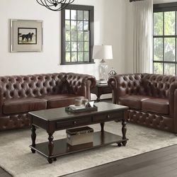 Tiverton Brown Faux Leather Living Room Set