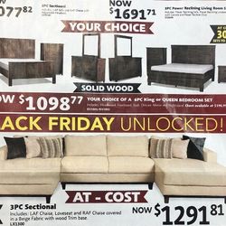 Your choice of a six piece piece king or queen bedroom set and three piece sectional sofa set