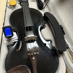4/4 Black Electric Acoustic Violin with New Bow, Digital Tuner, Extra Strings, Shoulder Rest, Cable $160 Firm