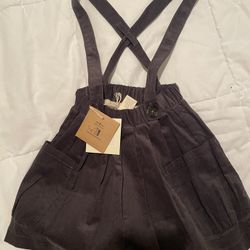 NWT Olive Juice Dark Gray Corduroy girls jumper size 4. Cross straps, side pockets fully lined 