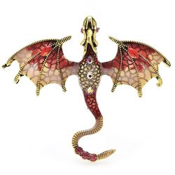 Red Gold Dragon crystal Men Women Brooch Pin Lapel  
