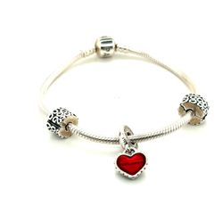 Pandora Sterling Silver Daughter Heart Charm Bracelet 7.5 Inch