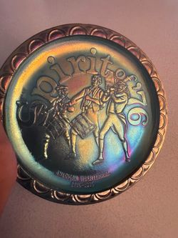 Vintage Indiana Glass "Spirit of  76" commemorative blue carnival glass plat