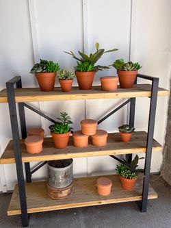 Large Metal and Wood Shelving Stand