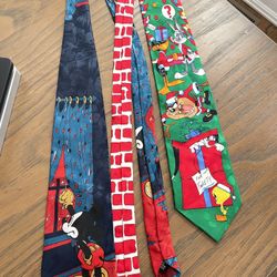 Vintage Disney and Looney Tunes Christmas Ties - Set of 2 (1990s)