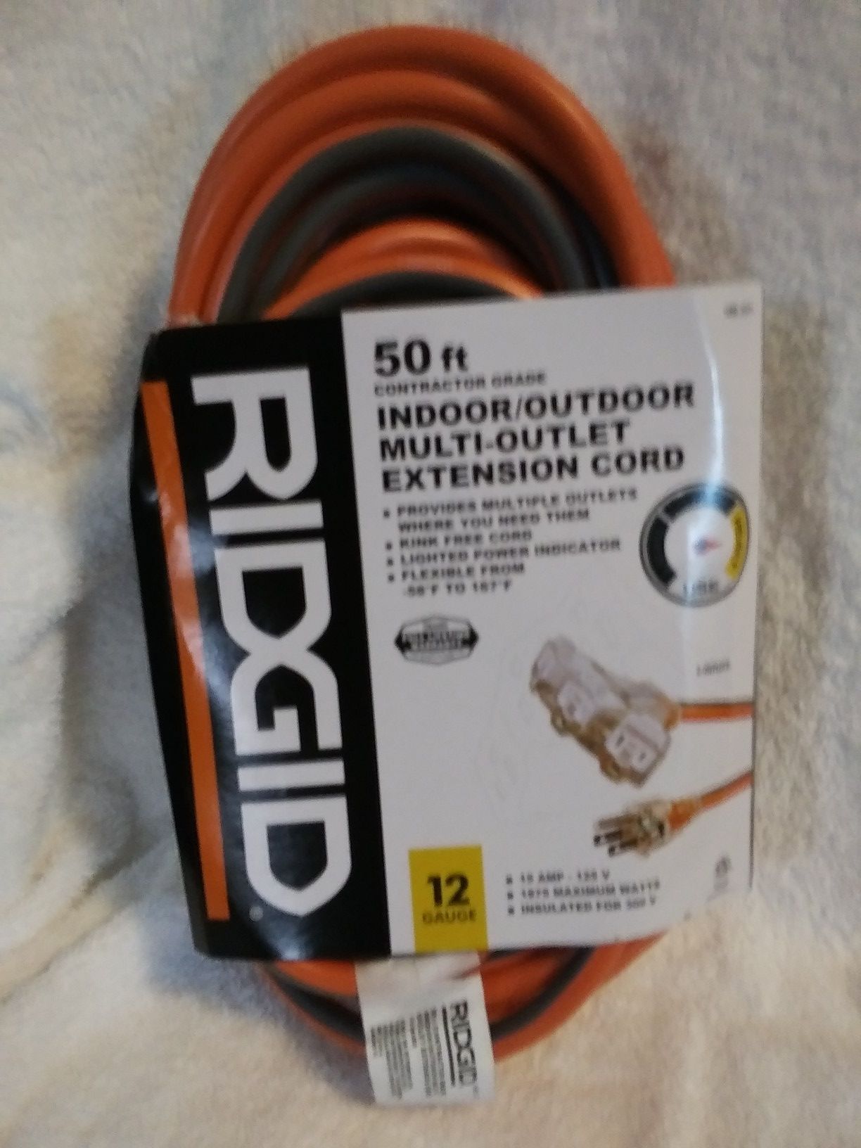 Ridgid 50ft 12gauge extension cord