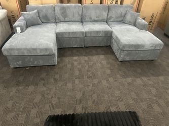 Blue Gray Double Chaise Sectional 