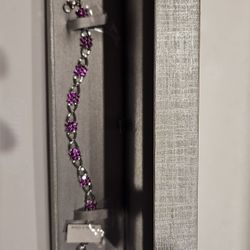 Zales Silver Pink Stone Bracelet