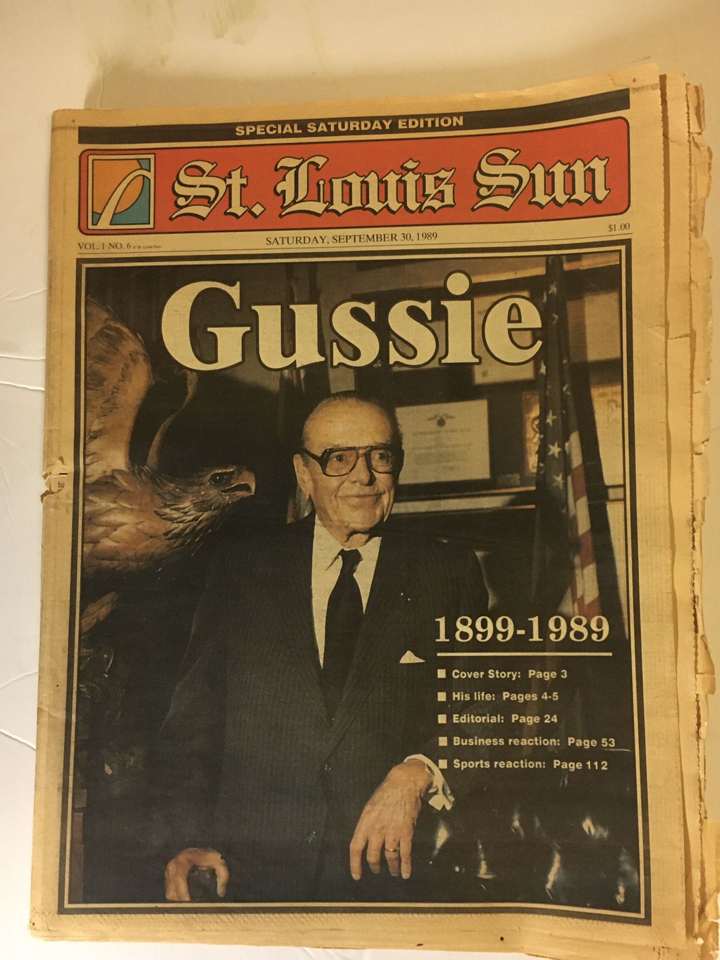 St. Louis Sun Sept.30, 1989 Gussie Busch St. Louis Cardinals