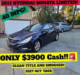 2013 HYUNDAI SONATA LIMITED,40 MPG!1 OWNER!CLEAN TITLE,SMOG,2027 SEP TAG