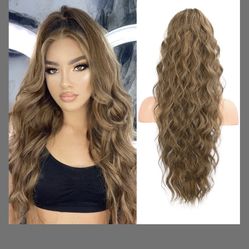 FLUFYMOOZ Ponytail Extension, 26 Inch Drawstring Ponytail Hair Extensions For Women? Long Curly Wavy Ponytail Natural Synthetic Hairpiece For Women (2