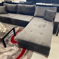 Vintage Grey velvet Sectional in stock❤️✨ 😇 free delivery option!!🚛👍🏼  $39 down only $1249