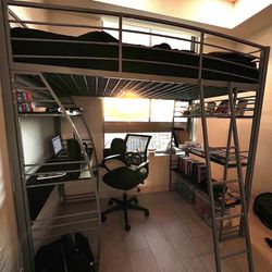 Bunk Beds w/ Built-in Desk & Shelves (Brand new 8in twin mattress included)