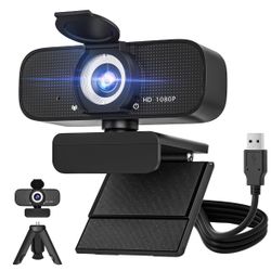 1080P Full HD Webcam with Built-in Microphone and Rotatable Tripod, Privacy Cover, for Desktop PC or Laptop Computer
