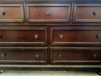 Dark Cherry Wood Dresser with Multiple Drawers