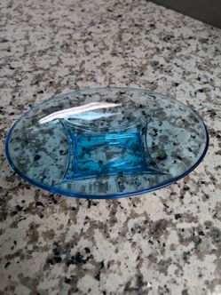 Blue Glass Oval Serving Bowl