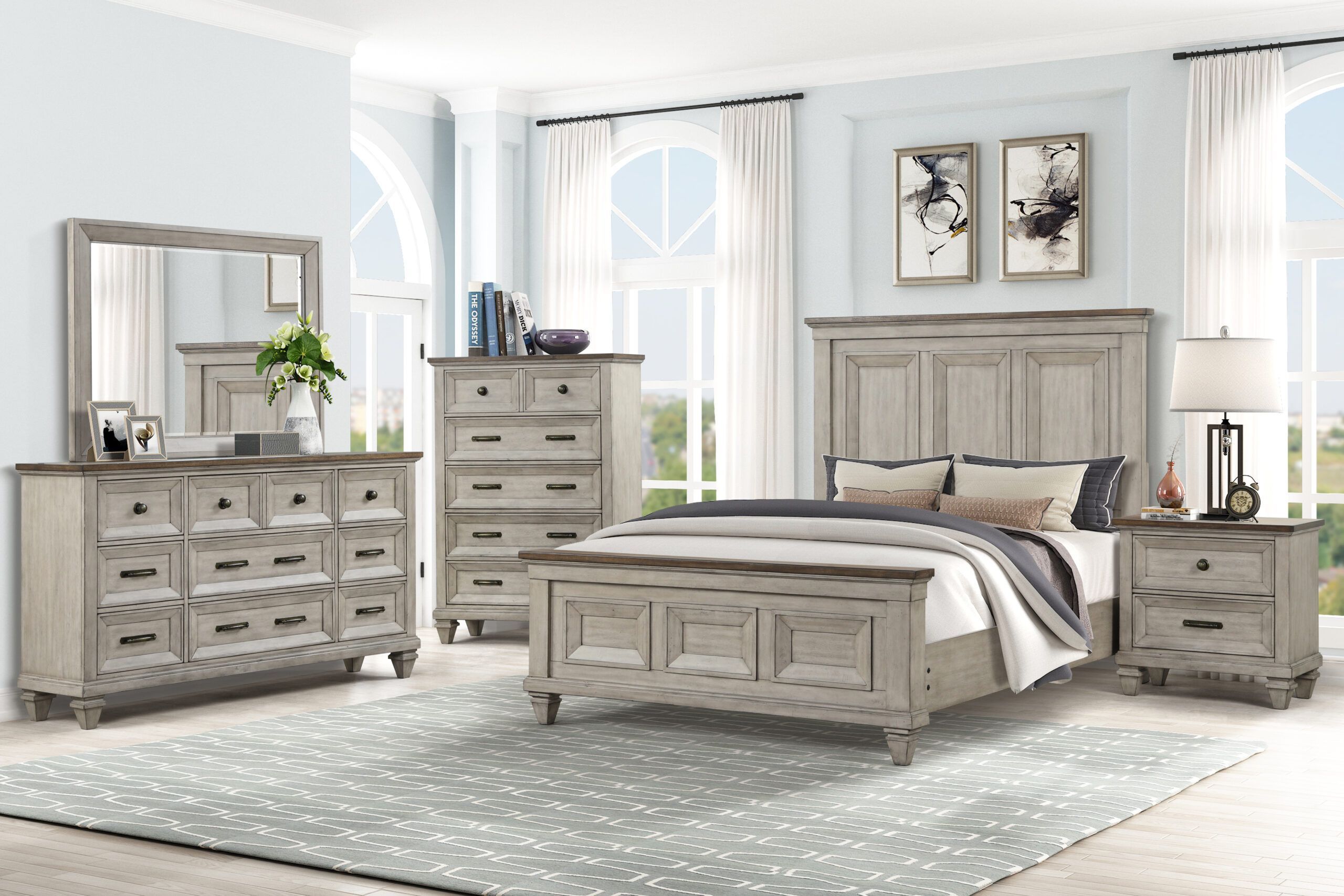 Solid wood farmhouse gray Queen bedroom set