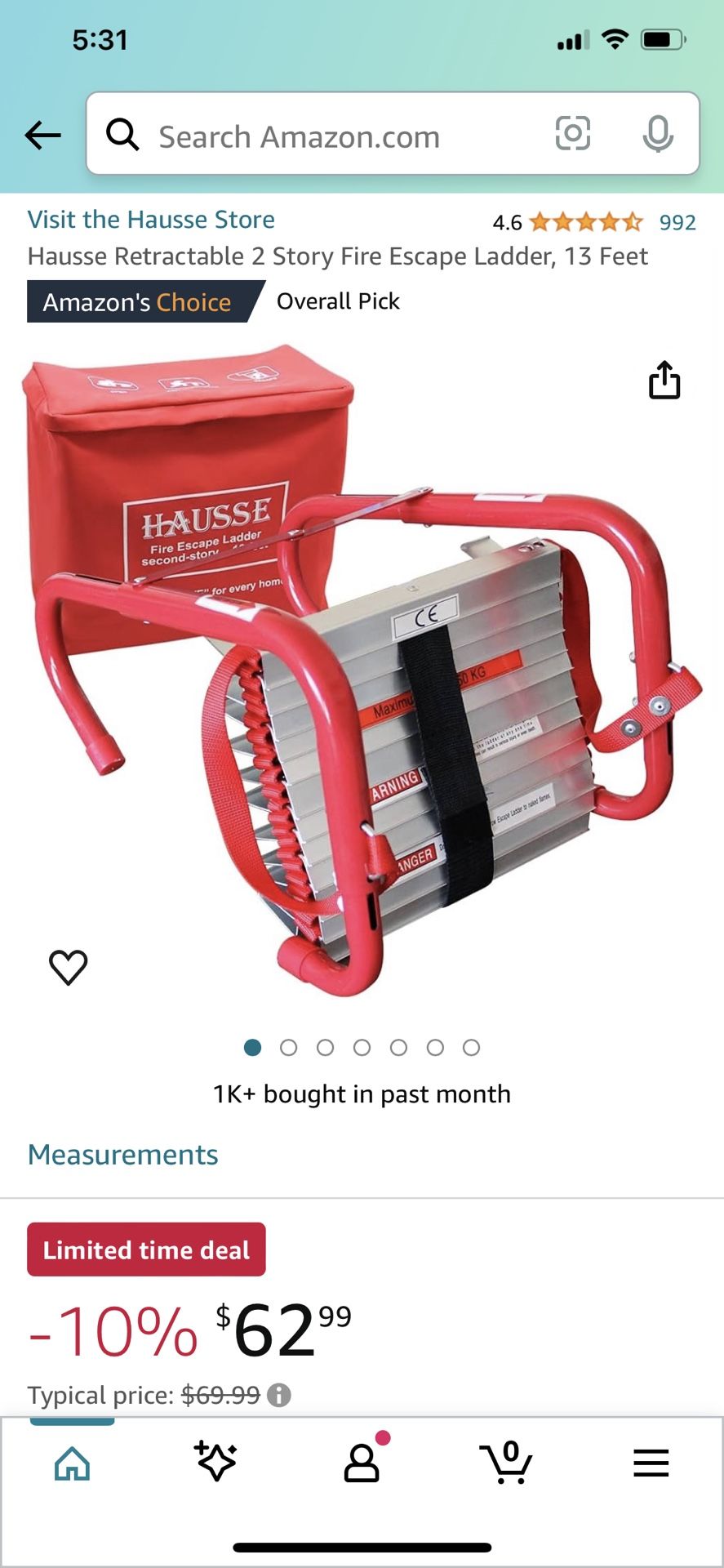 Hausse Retractable 2 Story Fire Escape Ladder, 13 Feet