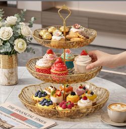 3 Tier Cupcake Stand,Fruit Basket And Cake Stand,Light Luxury Acrylic 3 Tier Serving Tray For Birthday Party, Wedding, Kitchen Decor, Removable Tiered