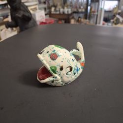 Vintage 80's Novelty Small Whale Figurine Designed As An Ashtray Or Trinket Dish For Rings & Small Jewelry, Glazed Splatter Paint 2.25"H X 3.25"L